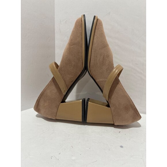 suedette faux suede Shoes Womens cream pearl Mary jane cube heel size 40 - Picture 4 of 6